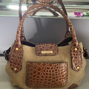 Eric Javits Leather Trimmed Raffia Tote